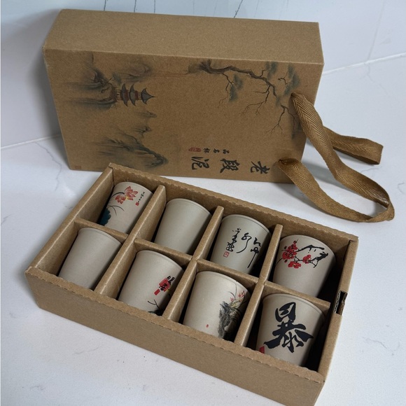 Taiwanese Set of 6 clay Cups hand painted - Picture 3 of 3